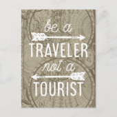 Be a Traveler Not a観光客マップタイポグラフィ引用文 ポストカード (正面)