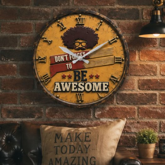 Be Awesome Retro Motivational Home Office Decor ラージ壁時計