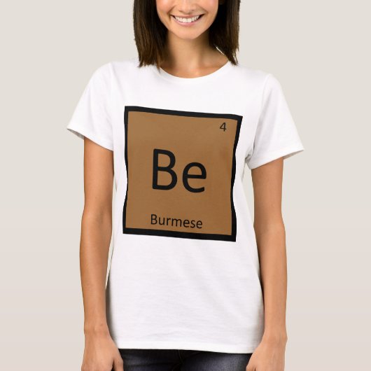 Be - Burmese Cat Python化学要素シンボル Tシャツ (正面)