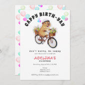 Be Cappy Capybara自転車の子供かわいい誕生日パーティー 招待状 (正面/裏面)