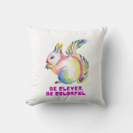 Be Clever. Be Colorful - Watercolor Squirrel クッション
