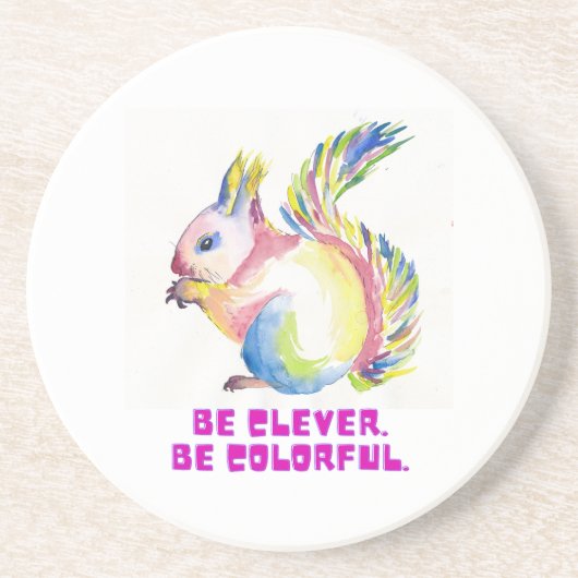 Be Clever. Be Colorful - Watercolor Squirrel コースター (正面)
