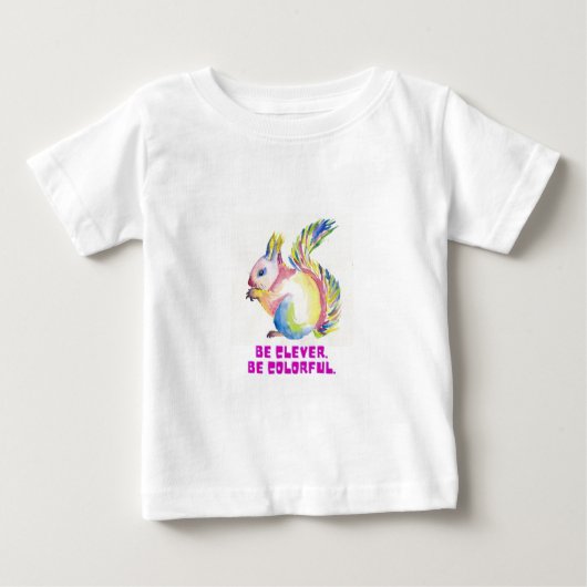 Be Clever. Be Colorful - Watercolor Squirrel ベビーTシャツ (正面)