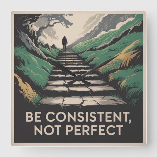 Be Consistent, Not Perfect スクエア壁時計 (正面)
