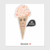"BE COOL" ピンクアイスクリームコーンおもしろイラスト シール (シート)
