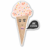 "BE COOL" ピンクアイスクリームコーンおもしろイラスト シール (正面)