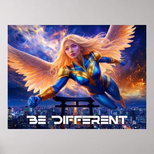 BE DIFFERENT - 東京の上の女性エンジェルヒーロー ポスター (正面)