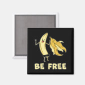 Be Free おもしろい Banana Graphic Fruit Lover Freedom H マグネット (正面/裏面)