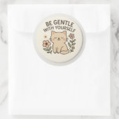 Be Gentle With Yourself Cat Sticker ラウンドシール (バッグ)