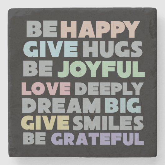 Be Happyタイポグラフィ ストーンコースター (正面)