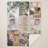 Be Happy信じ引用文10フォトニュートラルBeige シェルパブランケット (正面)