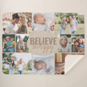 Be Happy信じ引用文10フォトニュートラルBeige シェルパブランケット (正面(横))