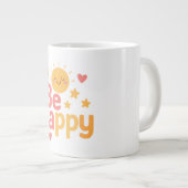 Be Happy – 明るいやる気を起こさせる引用文デザイン ジャンボコーヒーマグカップ (正面右)