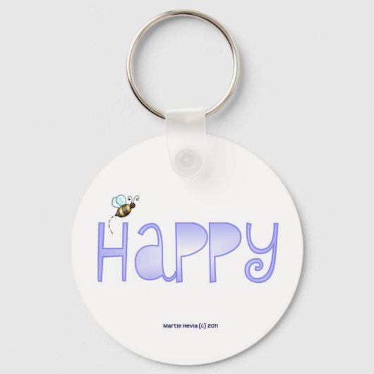 Be Happy - A 前向き Word - Round (Blue) キーホルダー (正面)