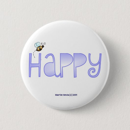 Be Happy - A 前向き Word - Round (Blue) 缶バッジ (正面)