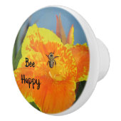 Be Happy Canna Lily Photo Bee Pun かわいらし Flower セラミックノブ (右)