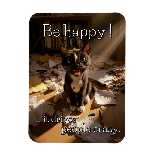 Be Happy Cat -紙混乱版 マグネット (縦)