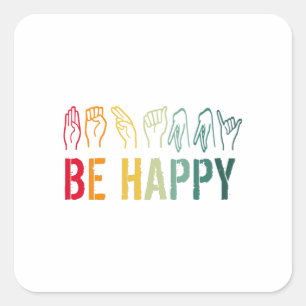 Be Happy Cute カラフルヴィンテージ- ASL手話 スクエアシール