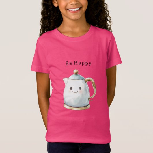 Be Happy Cute Teapot Tシャツ (正面)