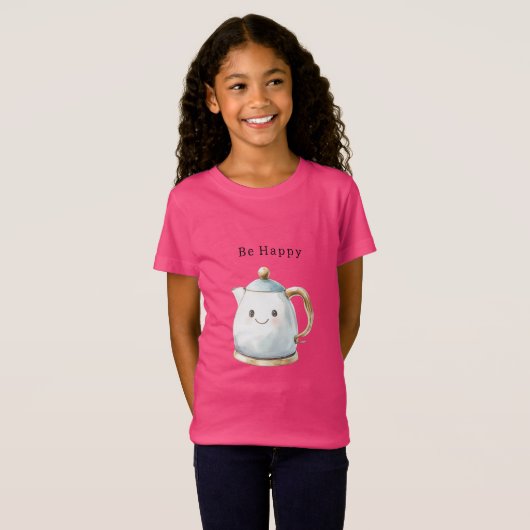 Be Happy Cute Teapot Tシャツ (正面フル)