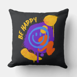 Be Happy Graffiti Smiley Colorful Street Art クッション