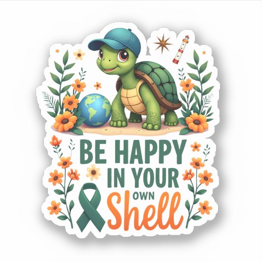 Be Happy In Your Own Shell Turtle Autism Awareness シール (正面)