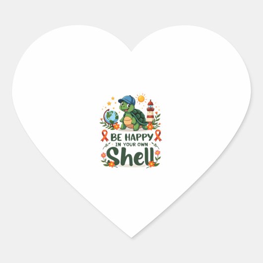 Be Happy In Your Own Shell Turtle Autism Awareness ハートシール (正面)