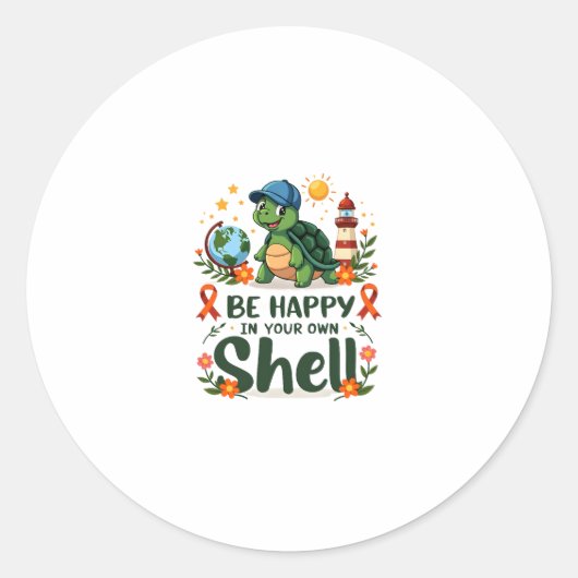 Be Happy In Your Own Shell Turtle Autism Awareness ラウンドシール (正面)
