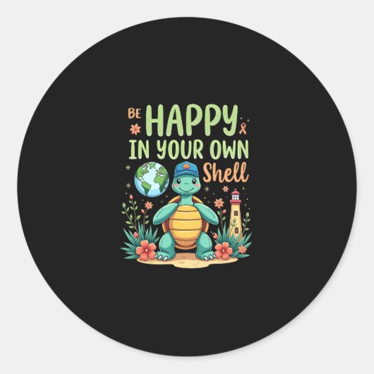 Be Happy In Your Own Shell Turtle Autism Awareness ラウンドシール (正面)