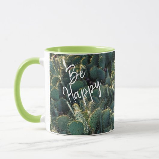 Be Happy mit Kaktus und Namen マグカップ (左)