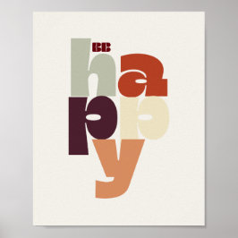 BE HAPPY Poster – Retro Bold Lettering Wall Art ポスター