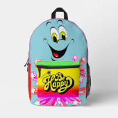 "Be Happy" Retro Backpack  プリントバックパック (正面)