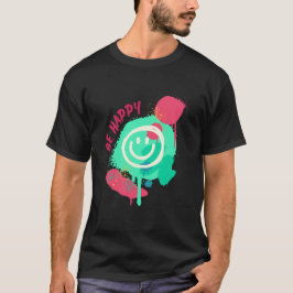 Be Happy Smiley Mint & Pink Graffiti Street Art Tシャツ