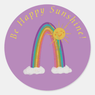 Be Happy Sunshine & Rainbow クラシックRoundステッカー ラウンドシール