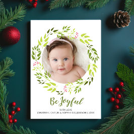 Be Joyful Christmas Botanicalリースホリデーフォト シーズンカード