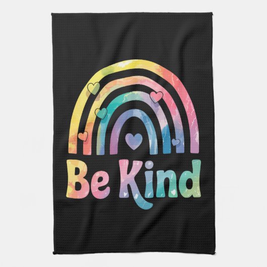 Be Kind カラフル Rainbow感動的 - 前向き キッチンタオル (縦)