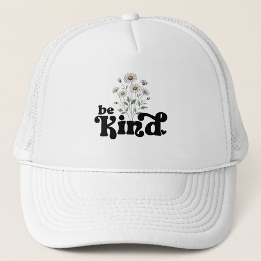 Be Kind – シンプルな黒太字のタイポグラフィフラワー キャップ (正面)