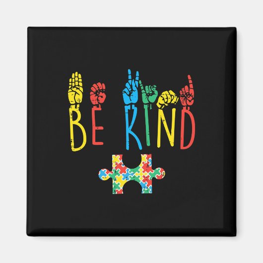 Be Kind ハンドサイン 言語パズル 自閉症 Awareness マグネット (正面)