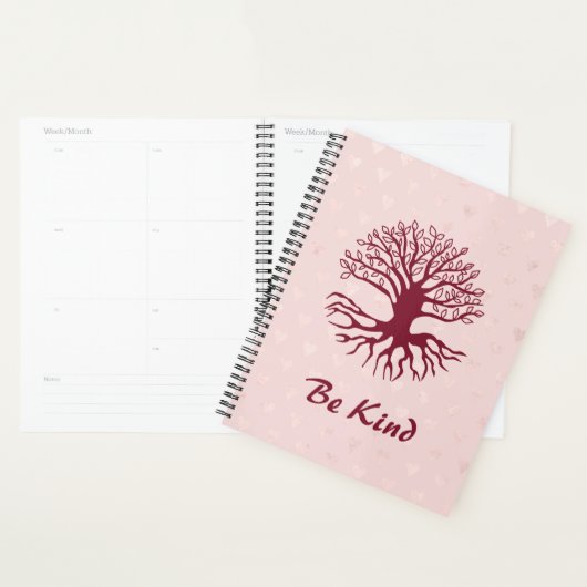 Be Kind – ピンクのハートでバーガンディの生活の木 プランナー手帳 (ディスプレー)