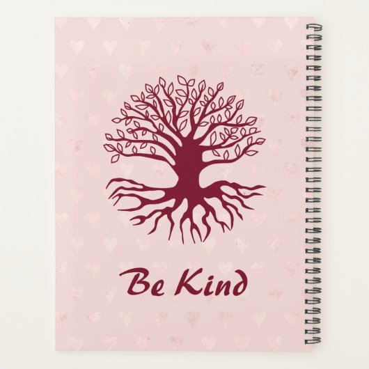 Be Kind – ピンクのハートでバーガンディの生活の木 プランナー手帳 (裏面)