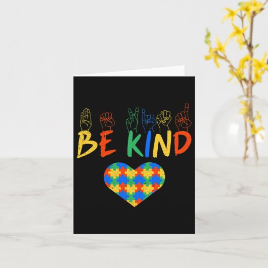 Be Kind Asl American Sign Language Autism Awarenes カード (黄色い花)