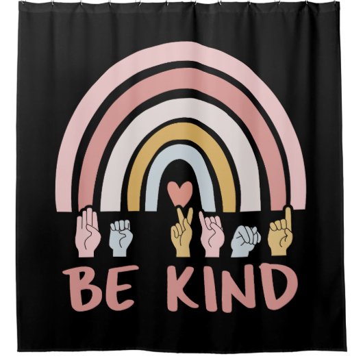 Be Kind ASL III – アメリカ手話 シャワーカーテン (正面)