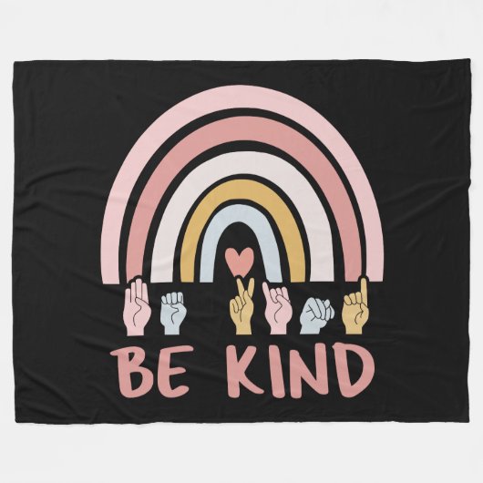 Be Kind ASL III – アメリカ手話 フリースブランケット (正面(横))
