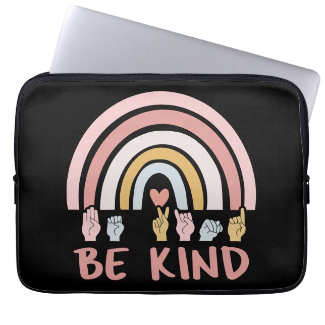 Be Kind ASL III – アメリカ手話 ラップトップスリーブ (正面)