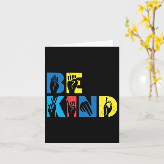 Be Kind Asl Love Sign Language Hand Autism Awarene カード (黄色い花)
