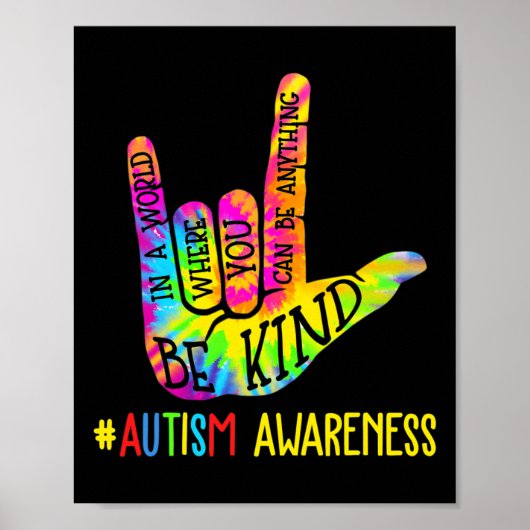 Be Kind Asl Love Sign Language Hand Autism Awarene ポスター (正面)