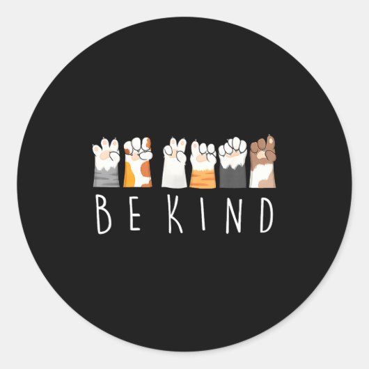 Be Kind Asl Sign Language Kindness Cat Paws Finger ラウンドシール (正面)