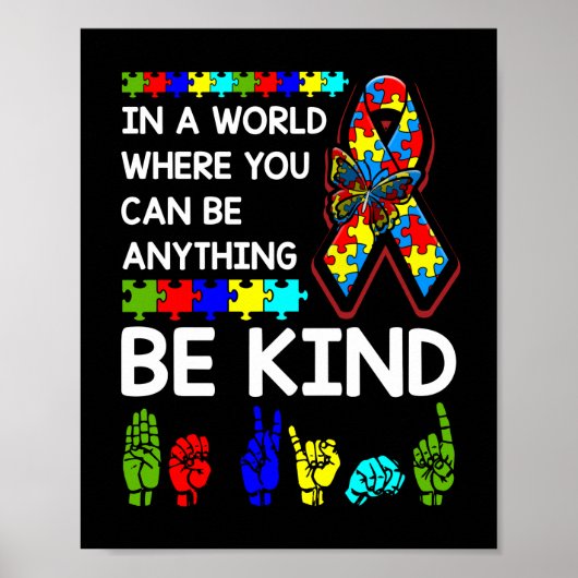 Be Kind Autism Awareness ASL Mom Teacher Kindness ポスター (正面)