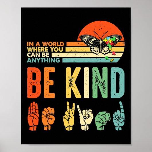 Be Kind Autism Awareness Asl Mom Teacher Kindness  ポスター (正面)