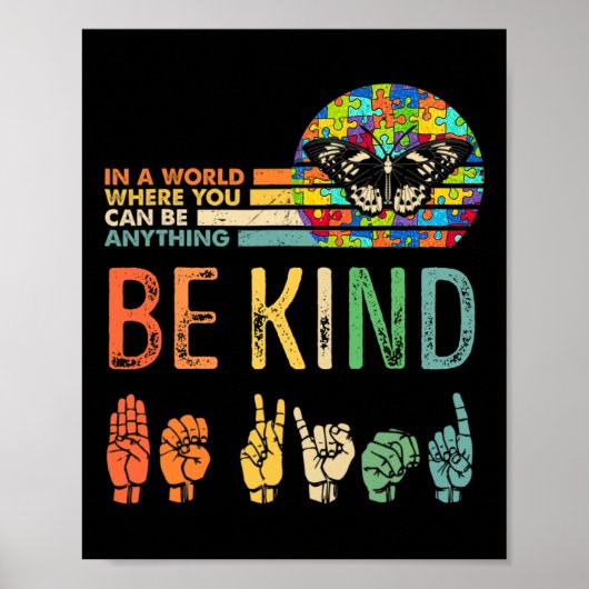 Be Kind Autism Awareness Asl Mom Teacher Kindness  ポスター (正面)